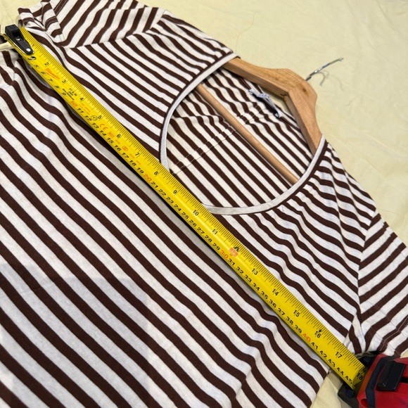 3/$15‼️ Zara Brown & White Striped V-Neck Soft Tee, Size S, 100% Cotton - Picture 7 of 10